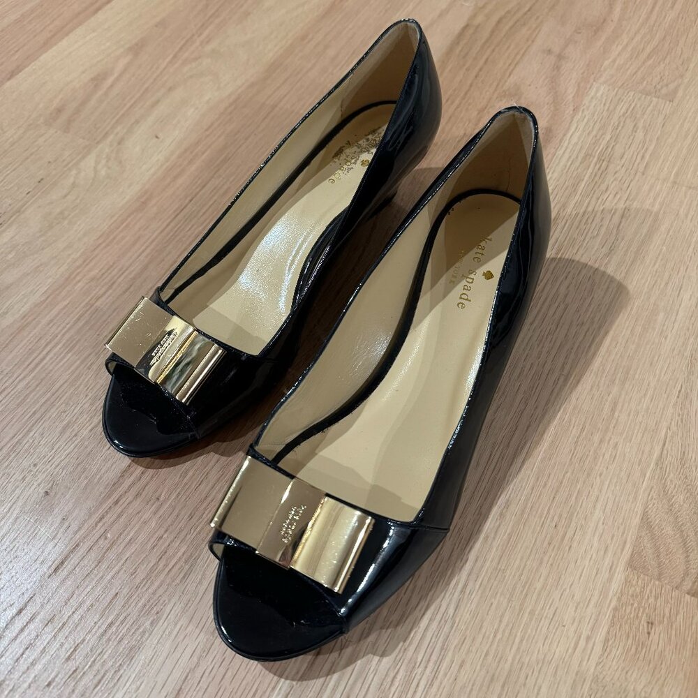 Kate Spade Patent Leather Peep-Toe Bow Wedges SZ 9.5